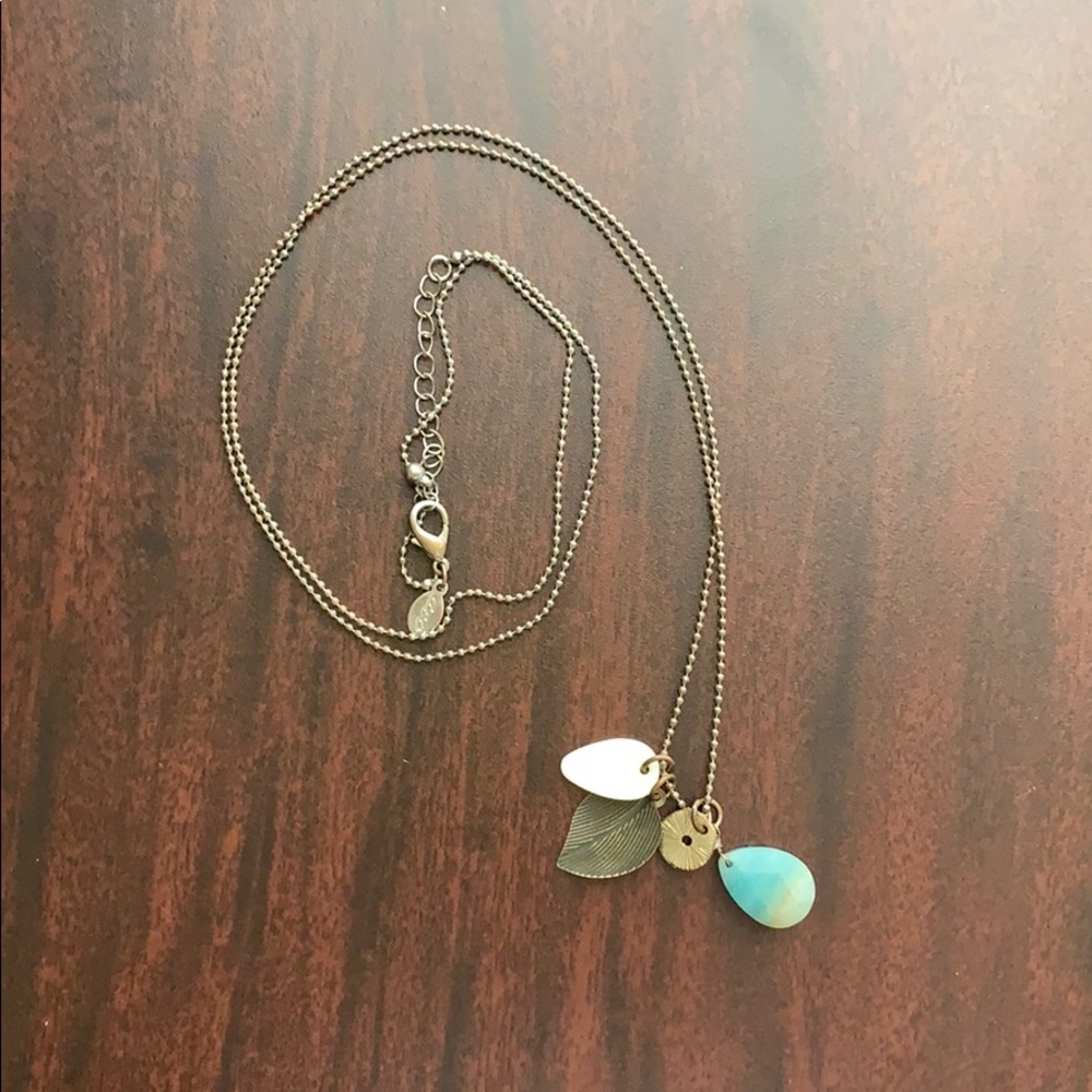Long Necklace with Blue, White, and Copper Charms